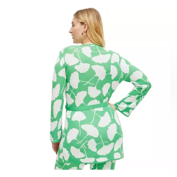 New Diane Von Furstenberg by Target V-Neck Ginkgo Long-Sleeve Sweater Wrap Top L - Picture 10 of 11